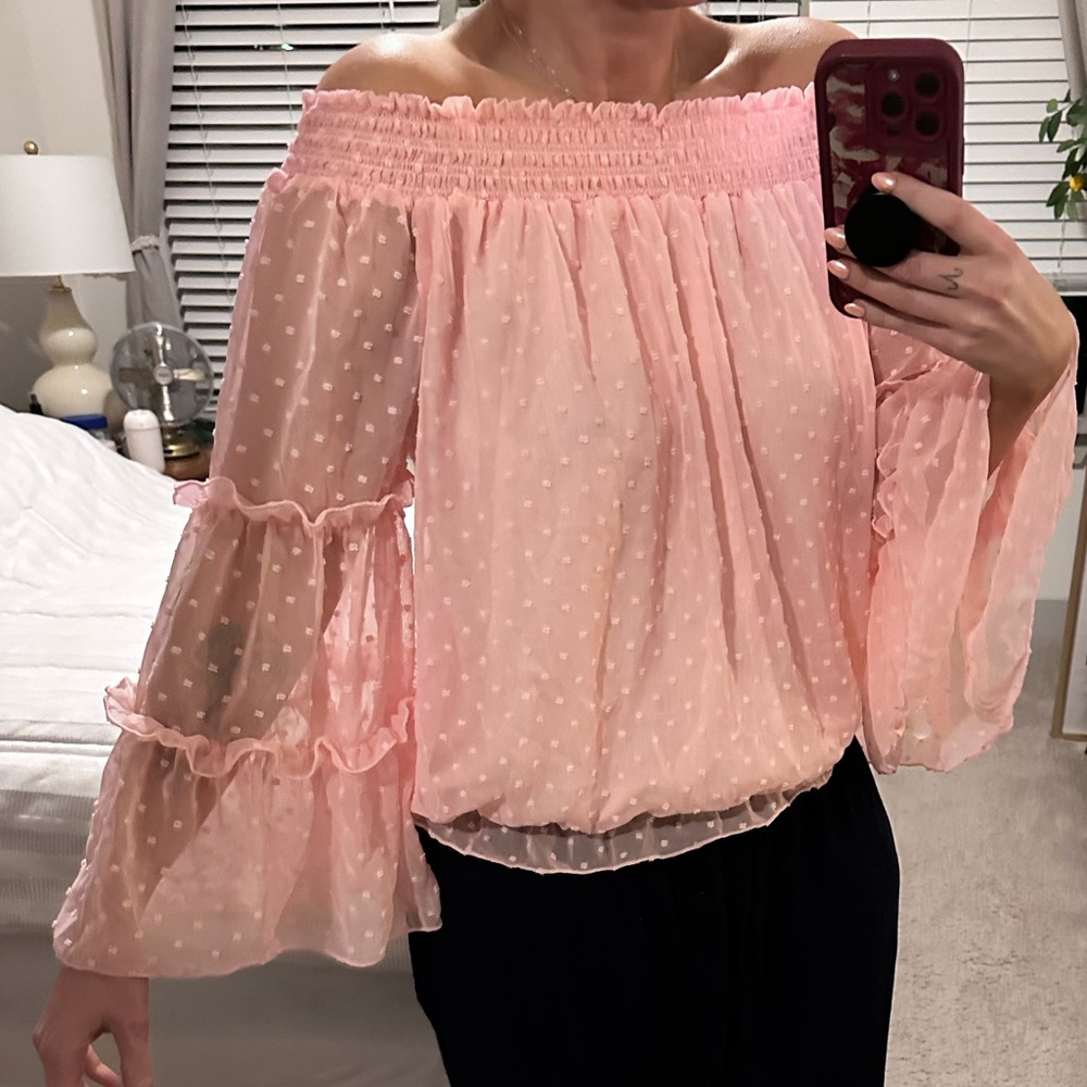 Boutique Pink Off-Shoulder Ruffle Blouse NWOT